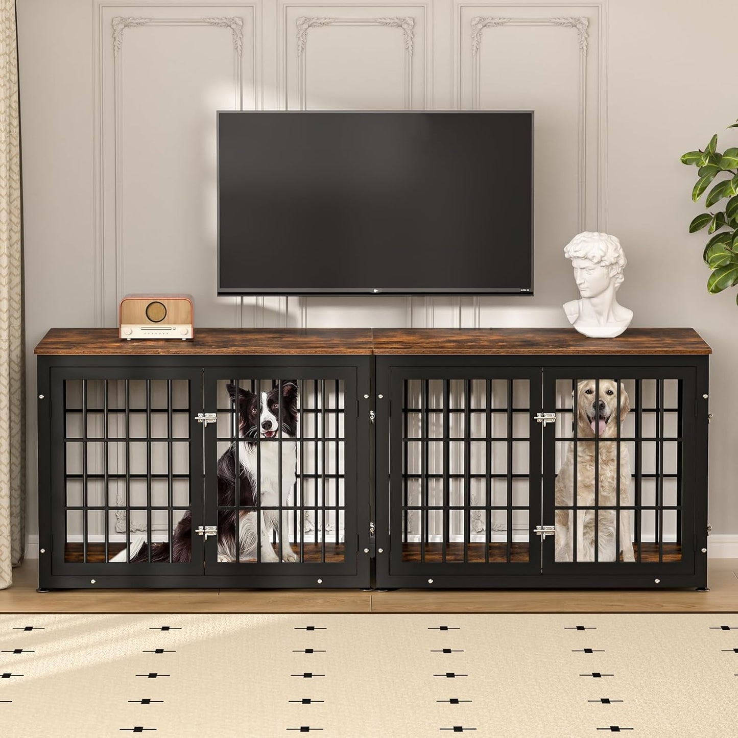 Rustic Dog Crate Furniture – Heavy Duty Wooden Kennel & End Table for Large/Medium Dogs (42" Brown) - Paw Fit Gears