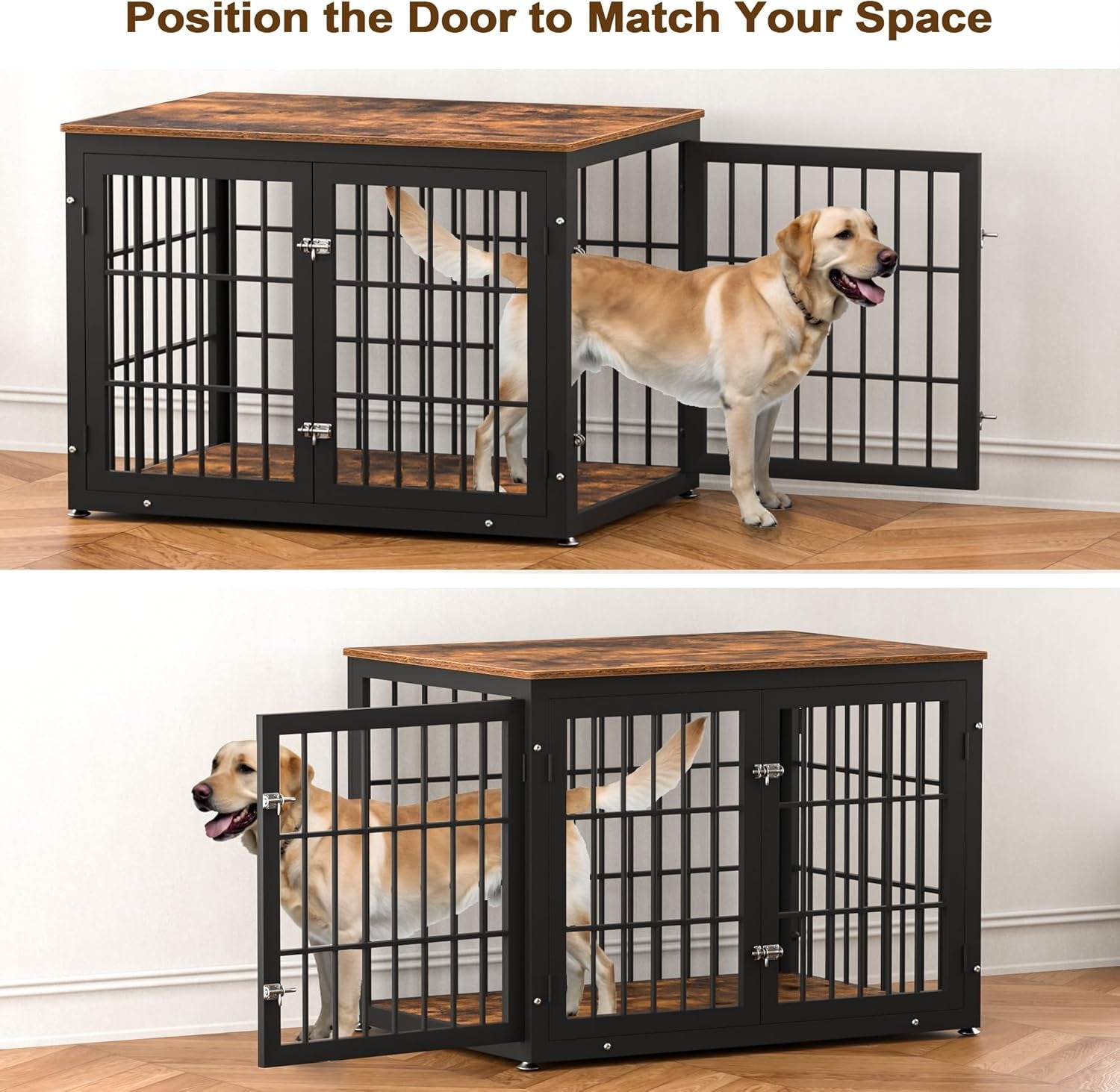 Rustic Dog Crate Furniture – Heavy Duty Wooden Kennel & End Table for Large/Medium Dogs (42" Brown) - Paw Fit Gears