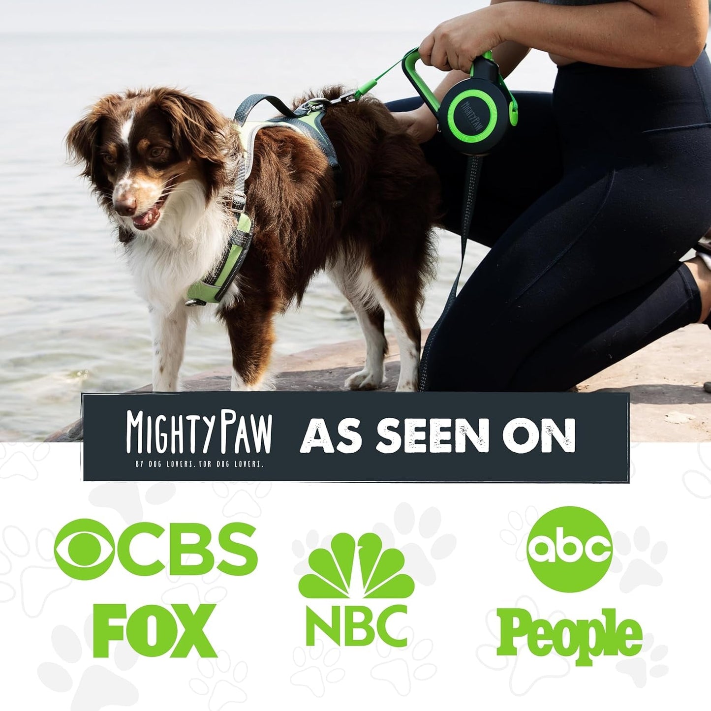 Mighty Paw Retractable Dog Leash 2.0 – 16ft Reflective Nylon for Dogs up to 50 lbs (Green) - Paw Fit Gears