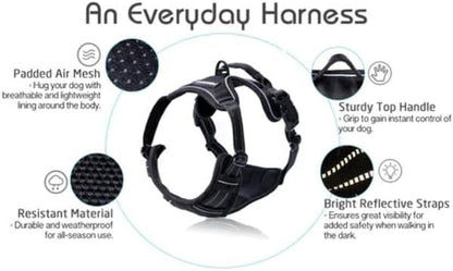 No - Pull Dog Harness with 2 Leash Clips – Adjustable, Reflective, Padded Vest for Large Dogs (Black, L) - Paw Fit Gears