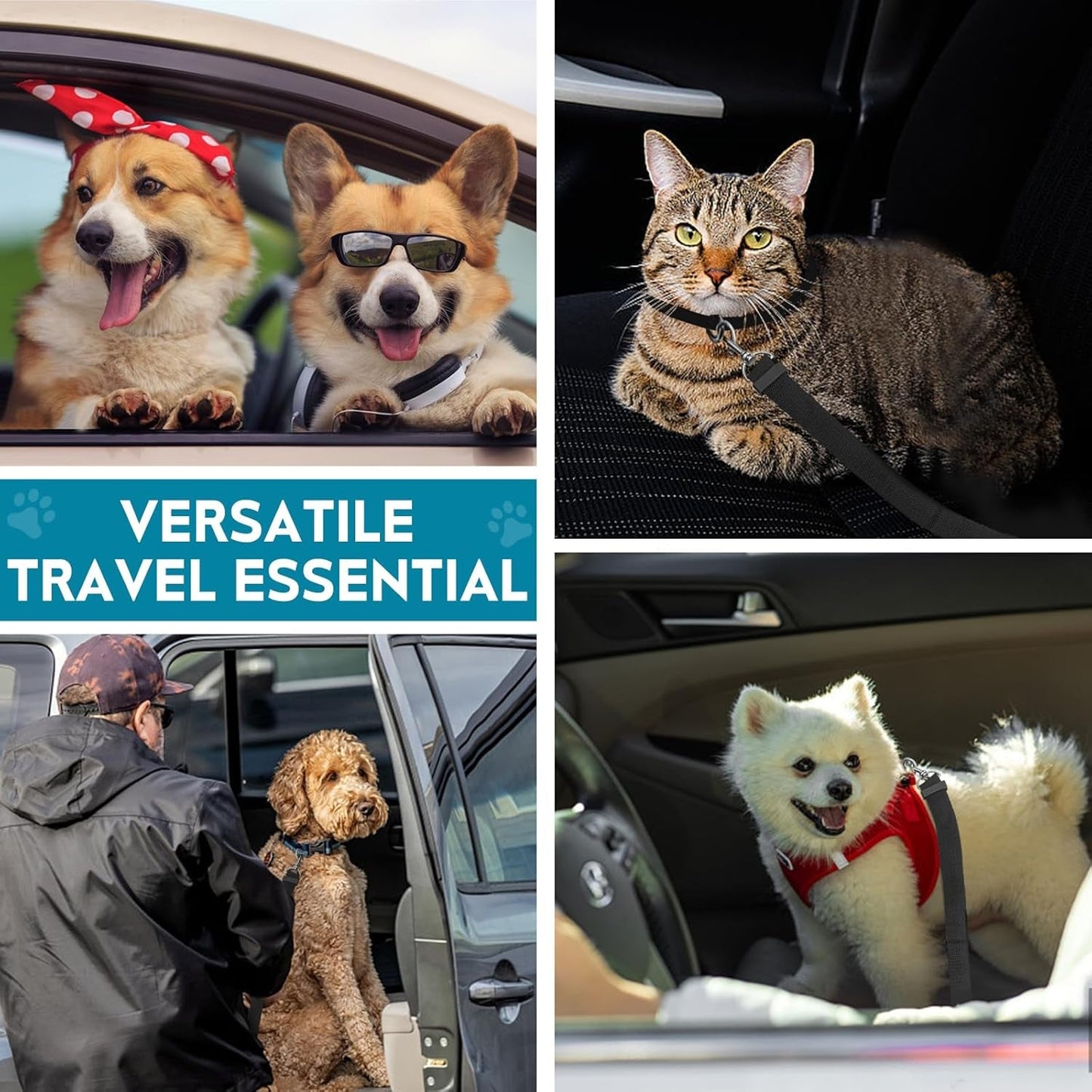 2 Pack Adjustable Dog Seat Belt for Car - Paw Fit Gears