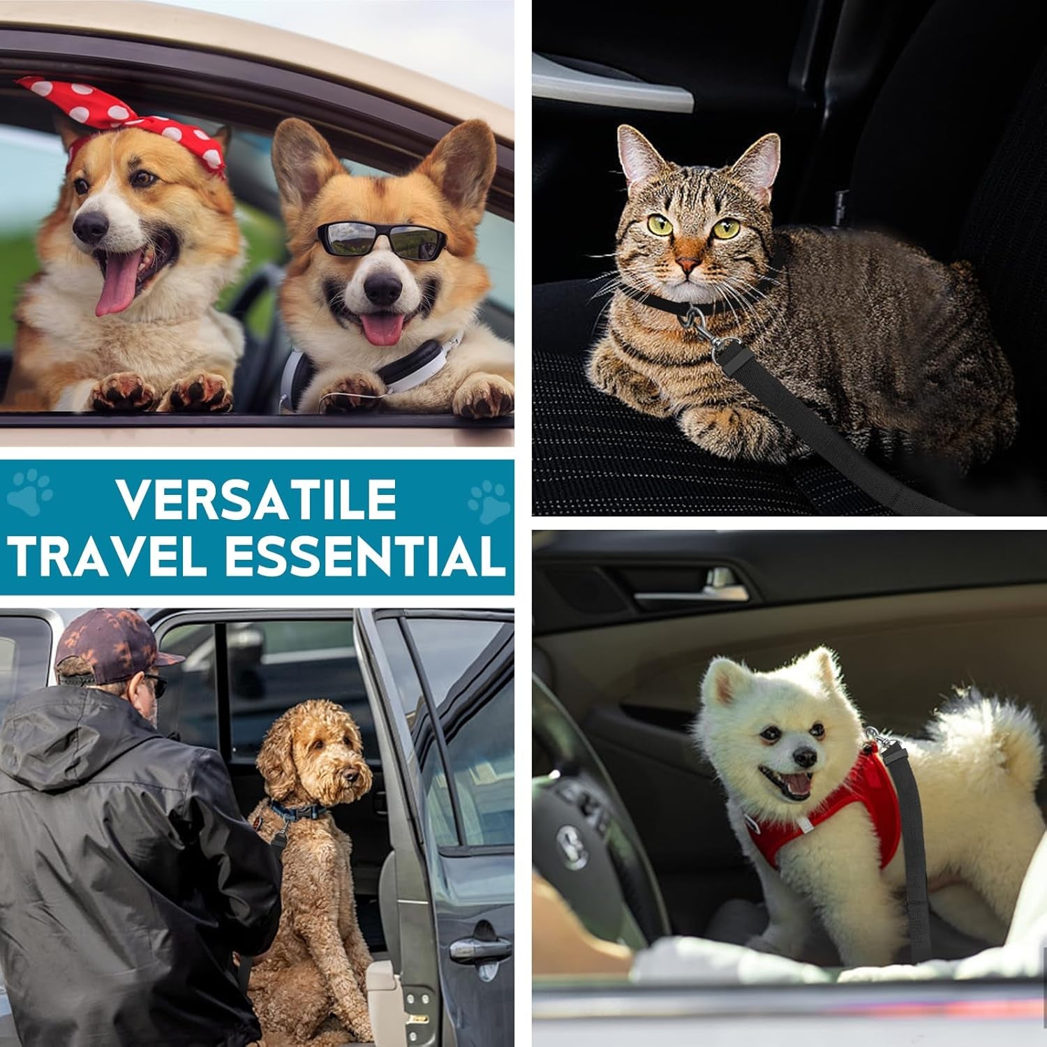 2 Pack Adjustable Dog Seat Belt for Car - Paw Fit Gears